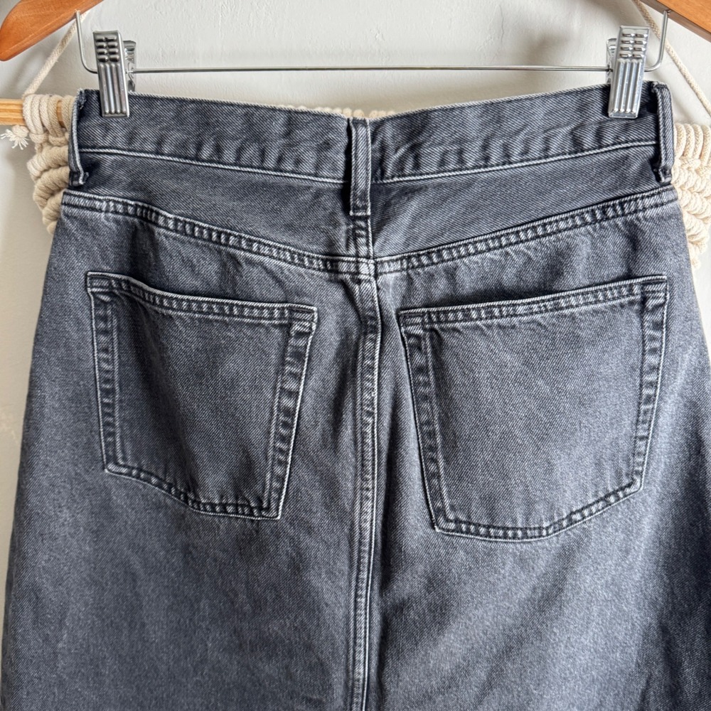 COS Denim Midi Skirt 6 Washed Black Grey High Waisted Front Slit Minimalist - Picture 9 of 12